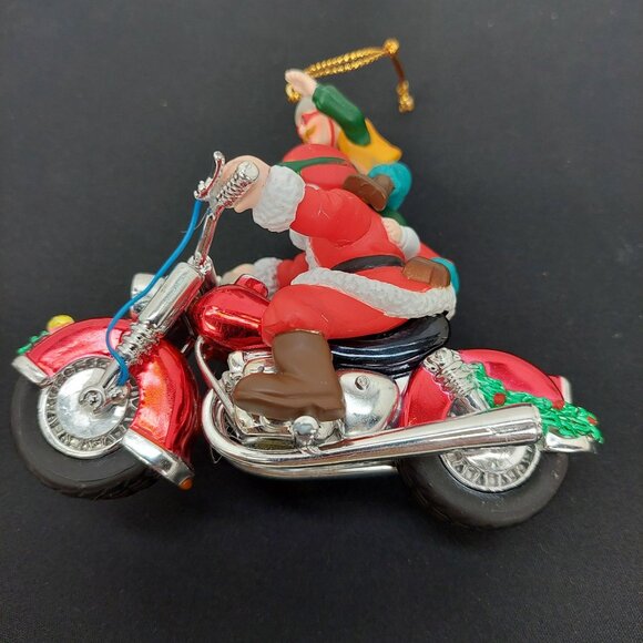 Santa & Elf Riding Motorcycle Christmas Ornament Chopper Hog Santa's Best 1995 - Picture 5 of 9